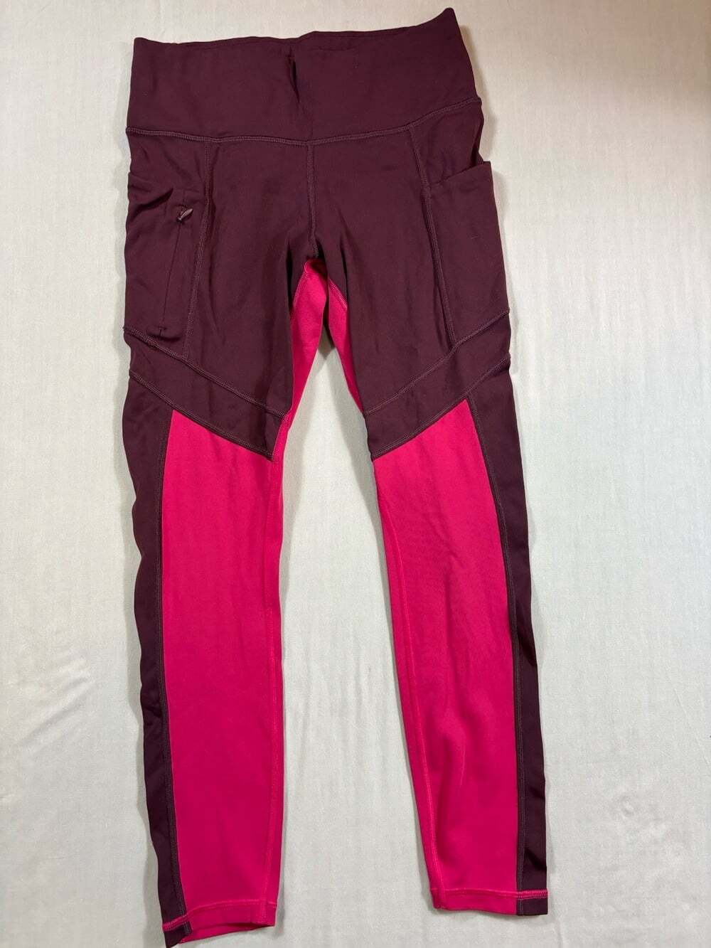 Athleta Leggings Women's size S Pink Purple Color block  7/8 Zip Pocket